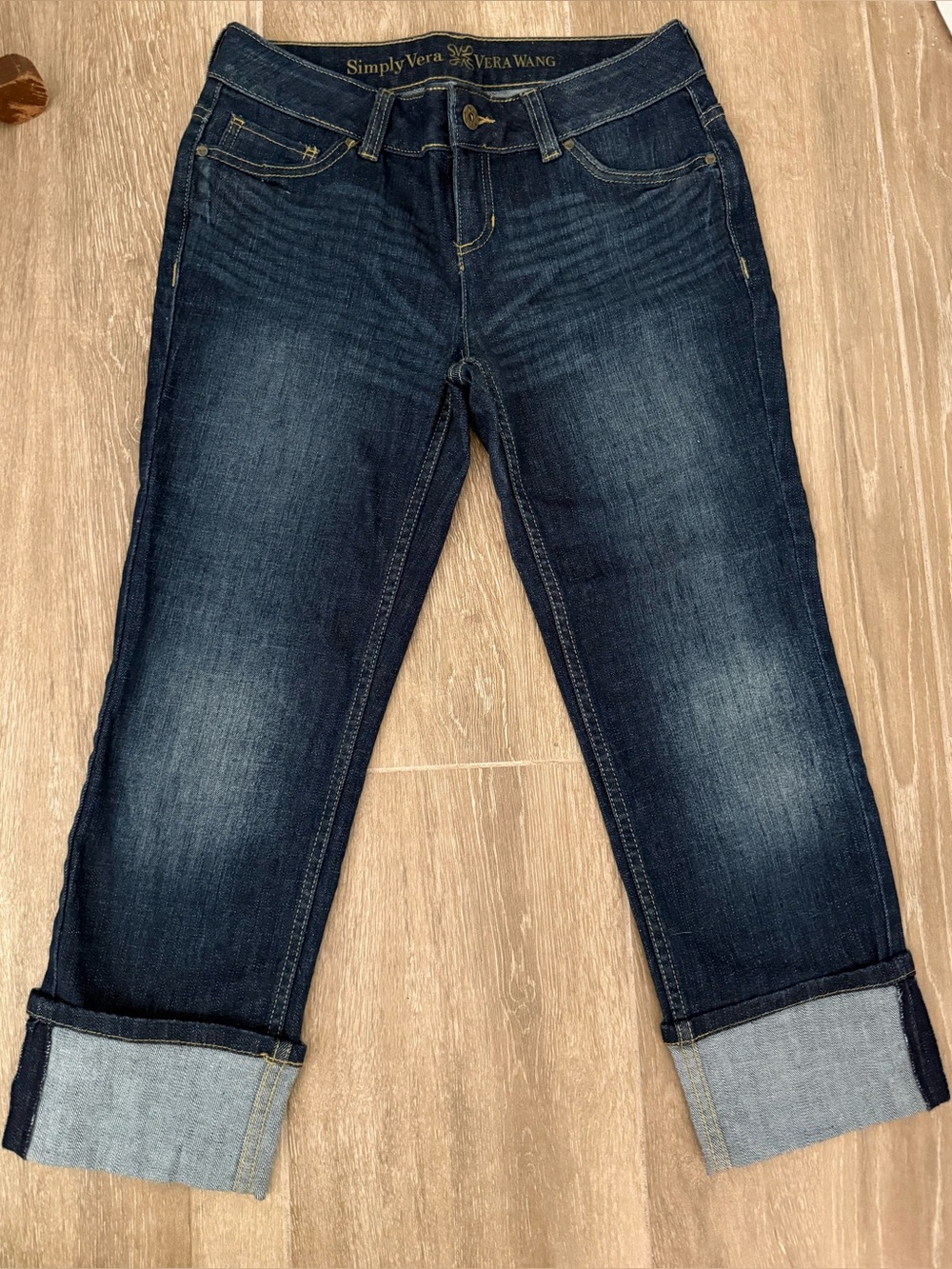 Simply Vera Vera Wang Dark Blue Cuffed Capri Cropped Jeans - New